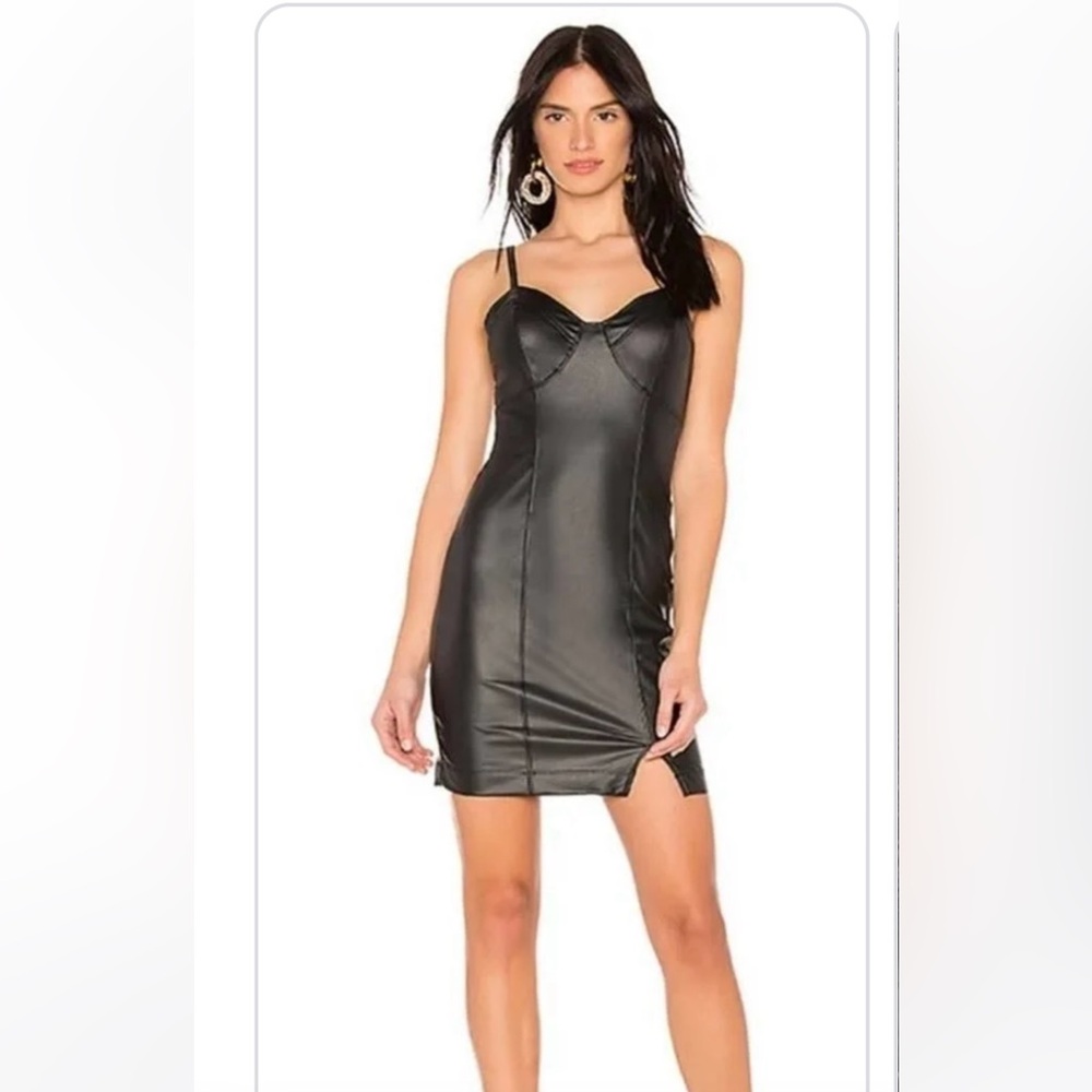 Free People Intimately Black Faux Leather Slip Dress SMALL
